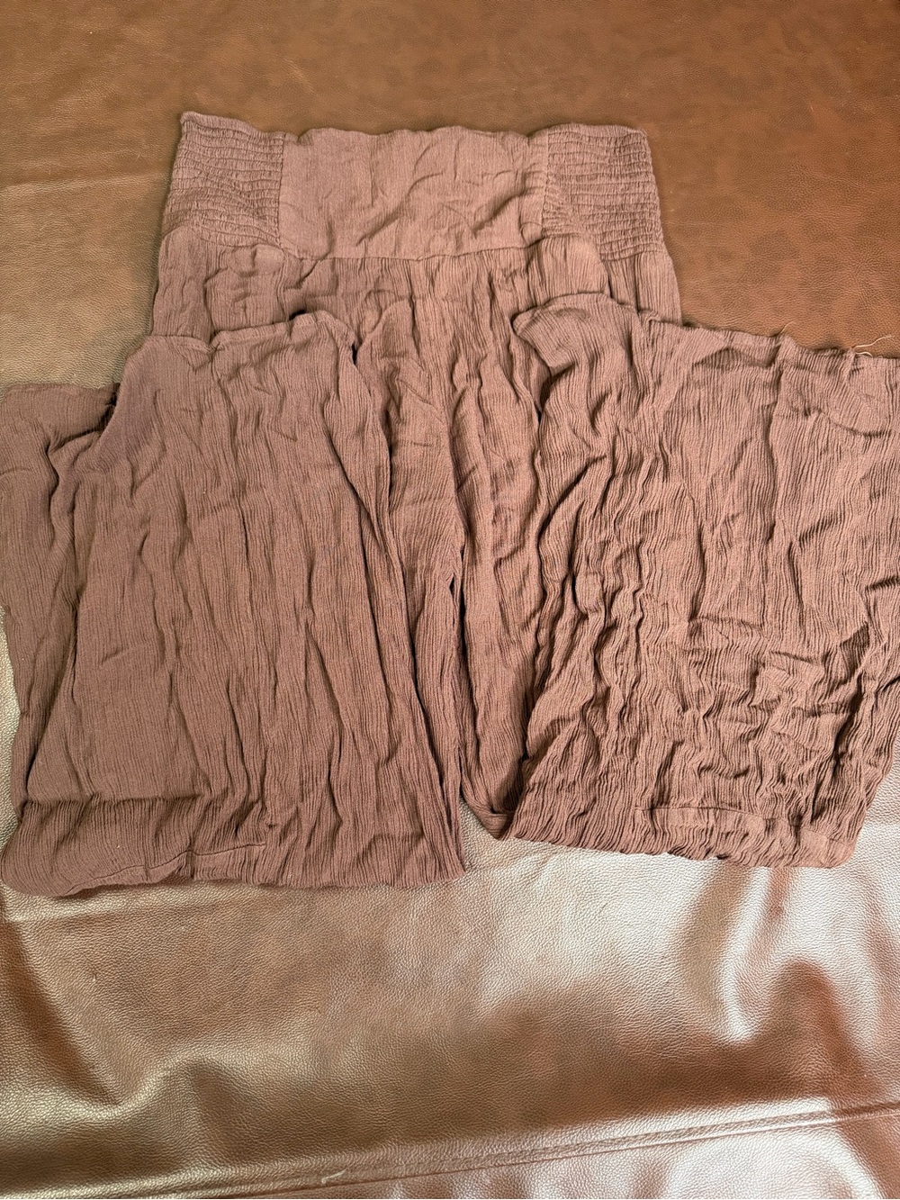 Boho style brown flowy pants with Smocked Waist